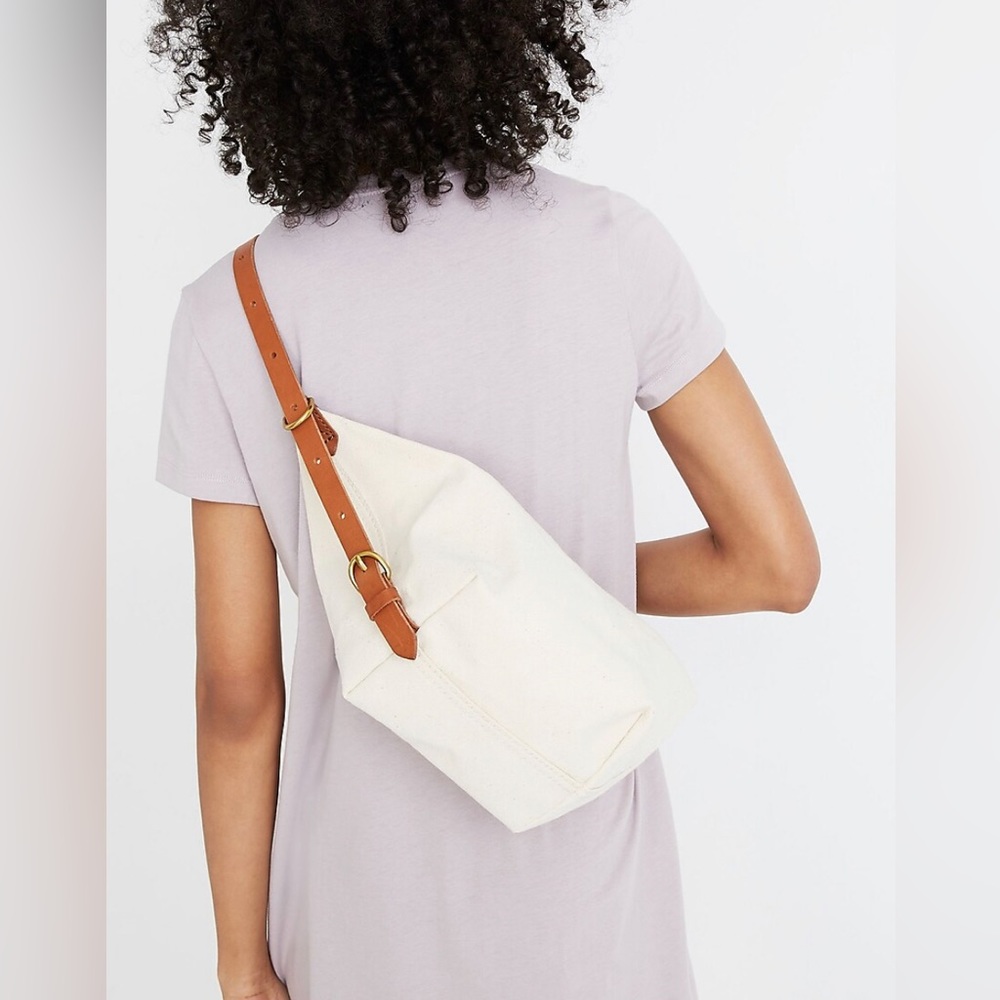 Madewell canvas sling bag natural cream tan leather